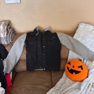 Dravus Hooded Hybrid Denim/Fleece Jacket - Black/Gray